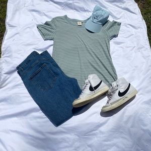 Light, warm blue striped top